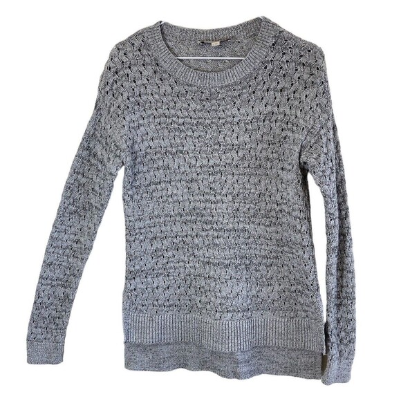 Loft Womens Sweater S Pullover Gray White Cotton Long Sleeve Casual Staple Basic - Picture 1 of 11